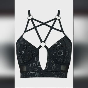 Killstar Black Leopard Print Strappy Bikini Top